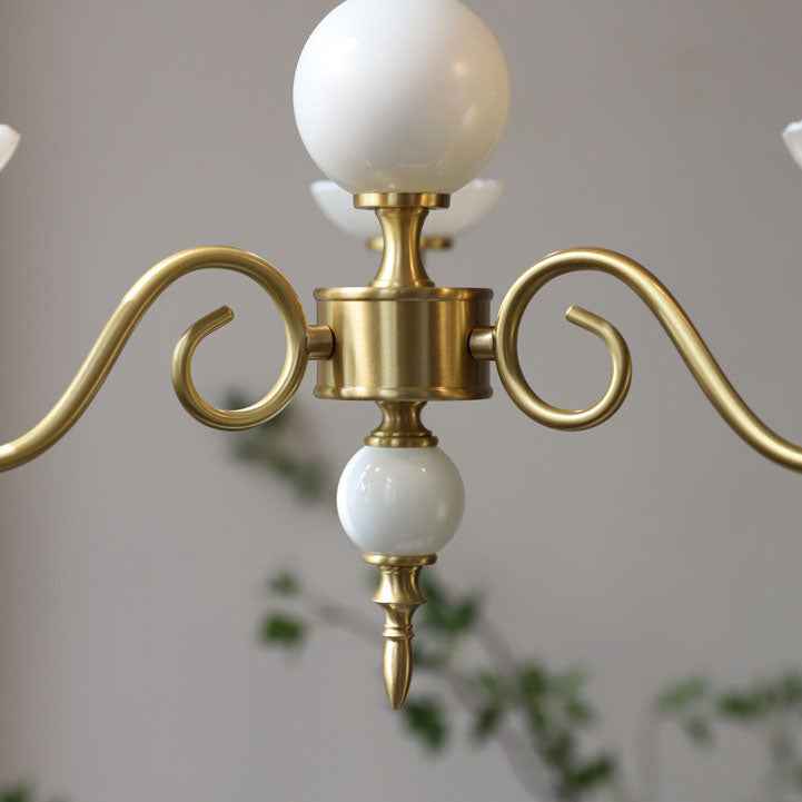 European Light Luxury 3/5-Light All Brass Glass Chandelier