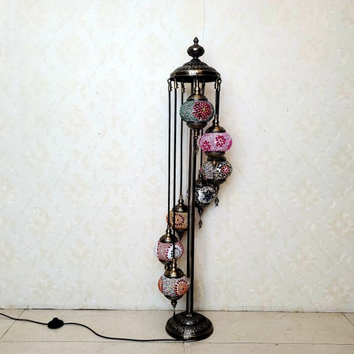 Traditional Tiffany Oval Ball Iron Stained Glass 5/7 Light Standing Floor Lamp For Living Room