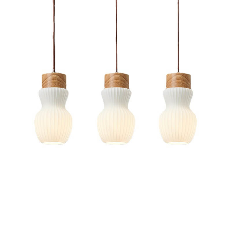 ثريا مخططة من الزجاج الأبيض الحليبي بتصميم نورديك، مزودة بإضاءة ثلثية