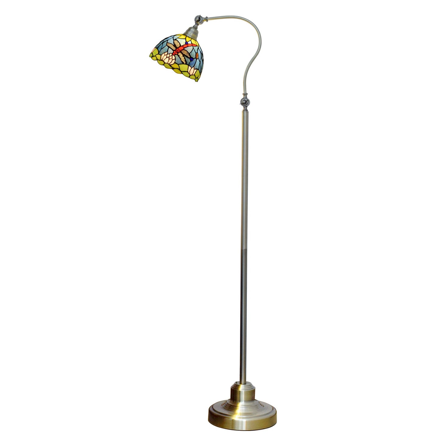 Traditional Tiffany Iron Glss Dome Round Dragonfly 1-Light Standing Floor Lamp For Bedside