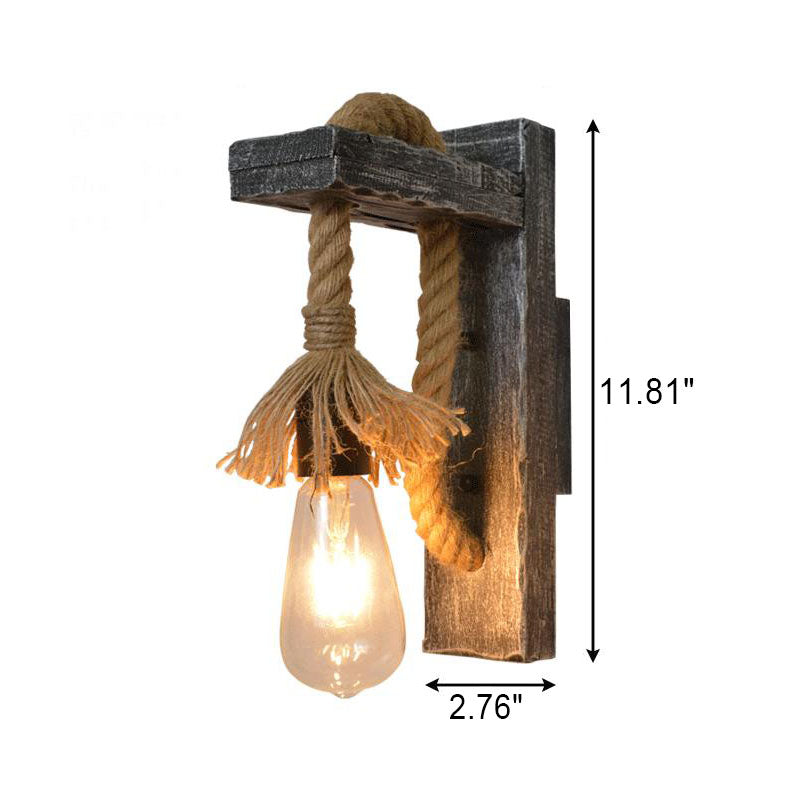 Vintage Industrial Solid Wooden Twine 1-Light Wall Sconce Lamp