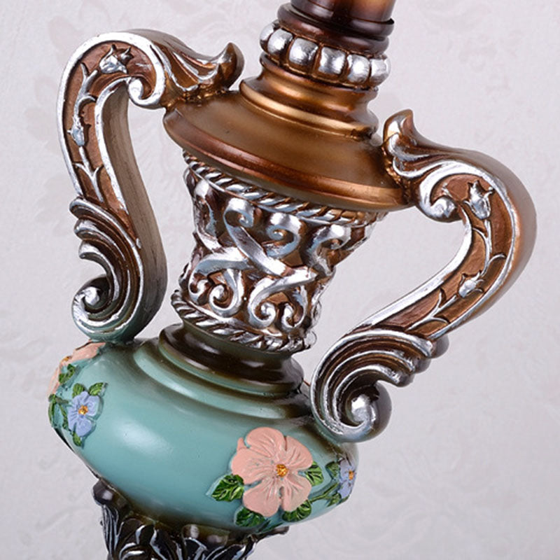 Traditional European Blue Fabric Tassel Resin 1-Light Table Lamp For Bedroom