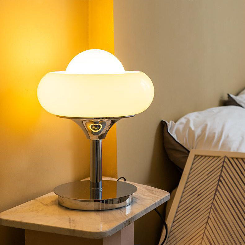 Contemporary Simplicity Silver Finish Frame Custard Tart Glass Shade 1-Light Table Lamp For Study