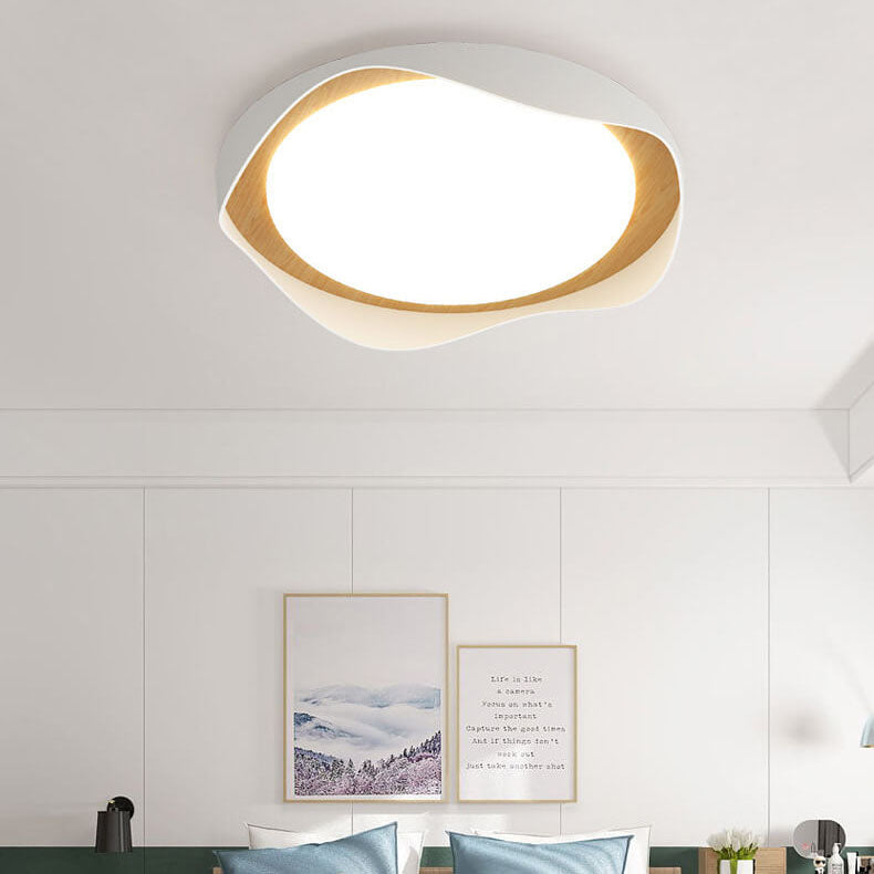 Modern Creative Round Ripple Pure White Iron Acrylic LED Flush Mount Light