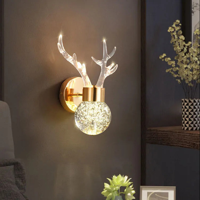 مصباح حائط LED بتصميم عصري إبداعي مصنوع من الأكريليك على شكل قرن الغزال مصنوع من الكريستال لغرفة المعيشة