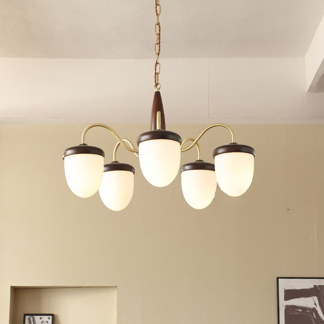 Traditional Vintage Pinecone Oval Copper Solid Wood 5 - Light Chandelier For Living Room