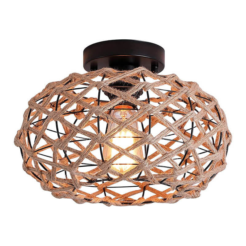 Retro Industrial Twine Iron 1-Light Flush Mount Light