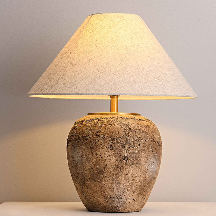 Modern Shabby Chic Cone Fabric Ceramic Jar 1-Light Table Lamp For Bedroom