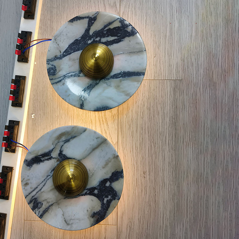 Contemporary Scandinavian Round Metal Marble LED Wall Sconce Lamp For Living Room