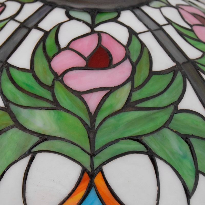 Traditional Tiffany Peach Stained Glass Dome 4-Light Table Lamp For Study