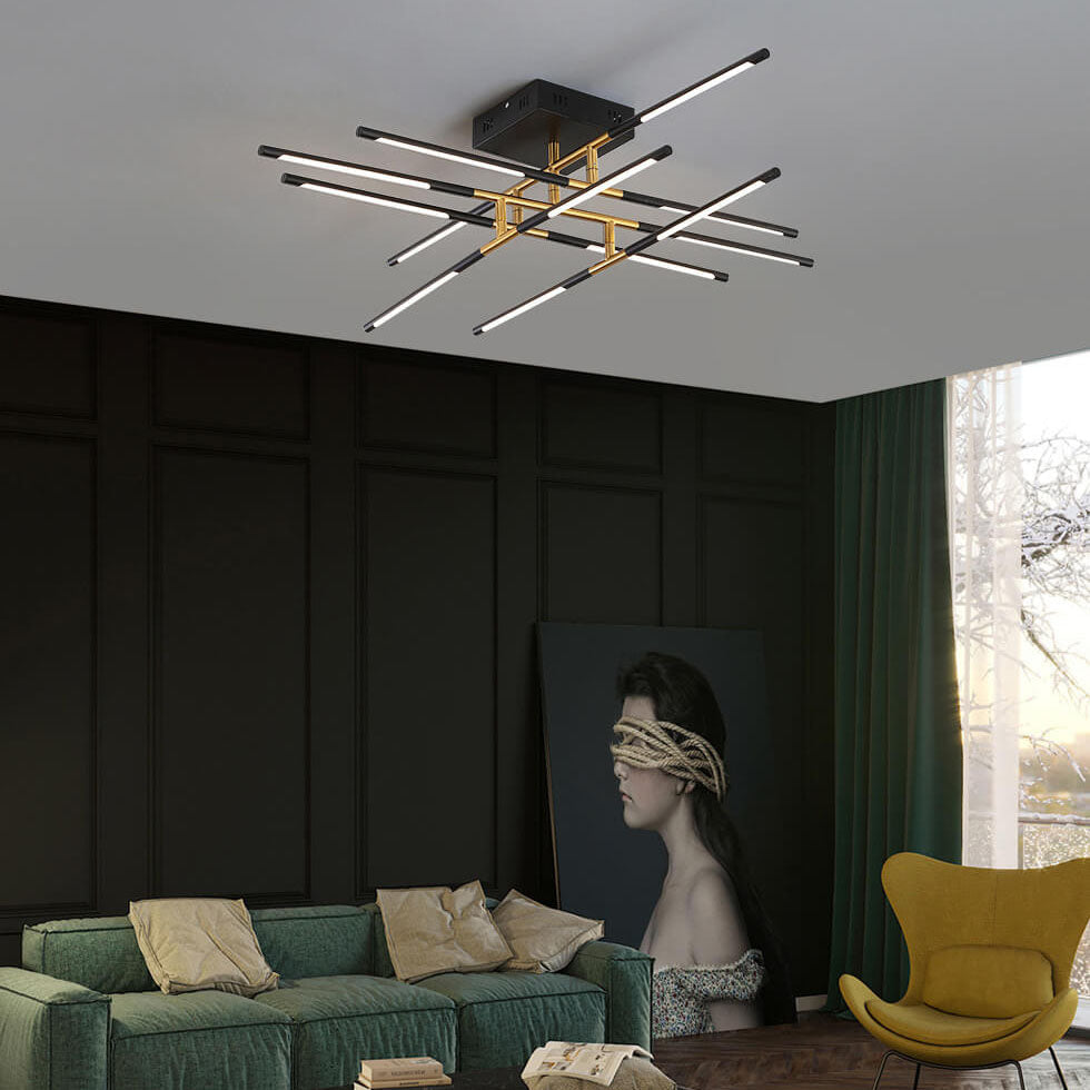 Nordic Creative Iron Geometric Line Combination LED Semi-Flush Mount Ceiling Light