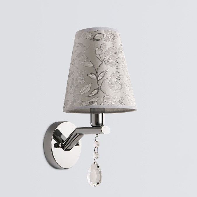 Modern Transitional Flower Pattern Fabric Shade Electroplated Iron Frame 1-Light Wall Sconce Lamp For Living Room