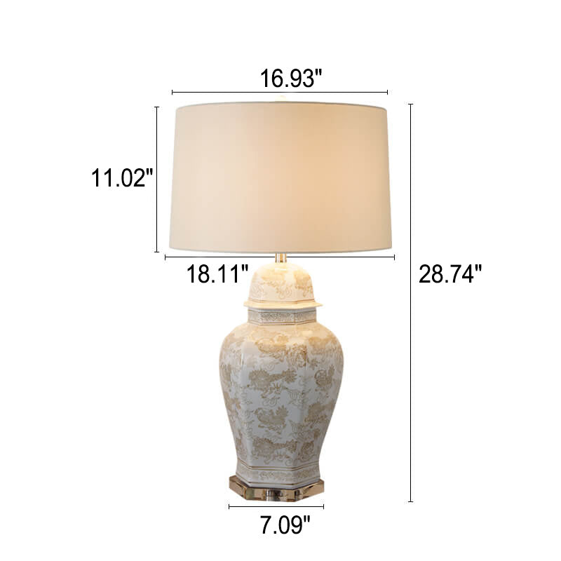 Vintage Palace Ceramics Base Fabric Drum Shade 1-Light Table Lamp