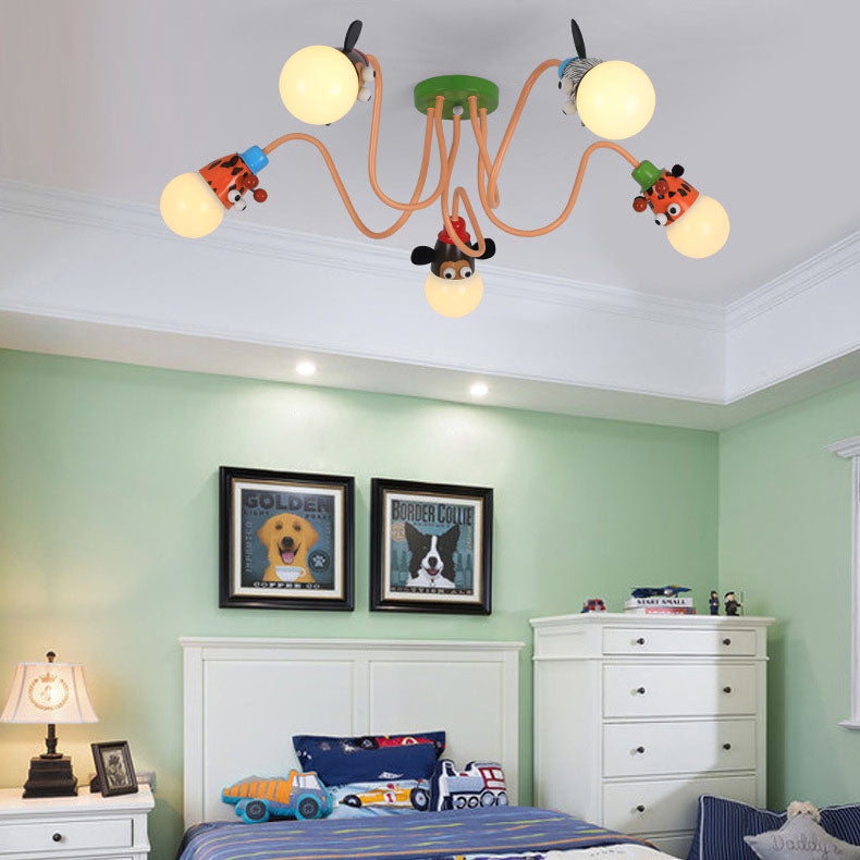 Cartoon Creative Animal Light Head 3/4/5 Light Kids Semi-Flush Mount Ceiling Light