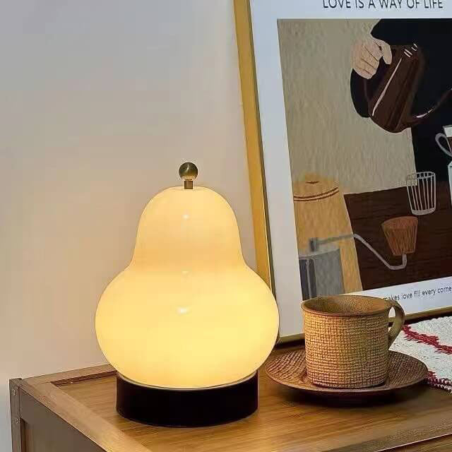 フレンチクリーム ペアシェイプ LED 充電式タッチテーブルランプ
