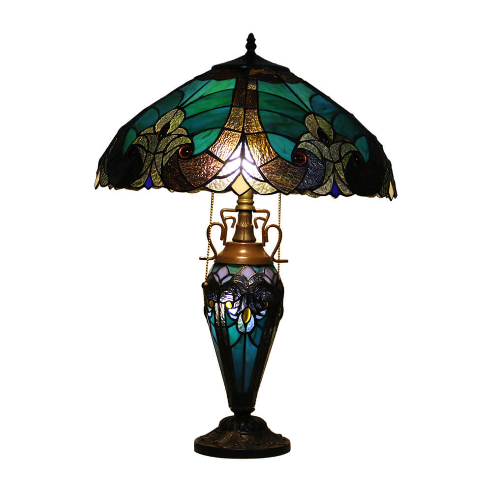 European Light Luxury Vintage Tiffany Glass Resin 2-Light Table Lamp