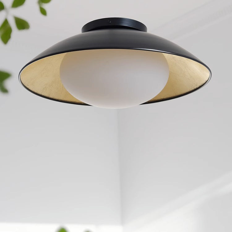 Traditional Vintage Iron Glass Ball Bowl 1-Light Semi-Flush Mount Ceiling Light For Bedroom