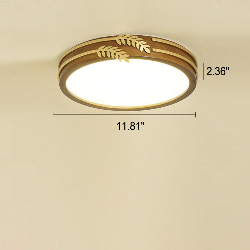 New Chinese Walnut Creative Golden Wheat Ear Decoration Design LED Flush Mount Light