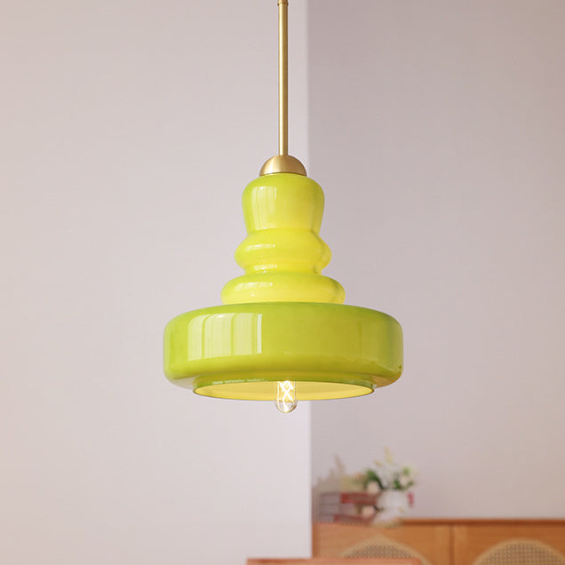 Modern Colorful Glass Gourd Shade 1-Light Pendant Light