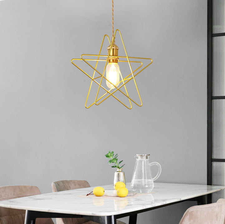 Industrial Creative Golden Heart & Pentagram Iron 1-Light Pendant Light