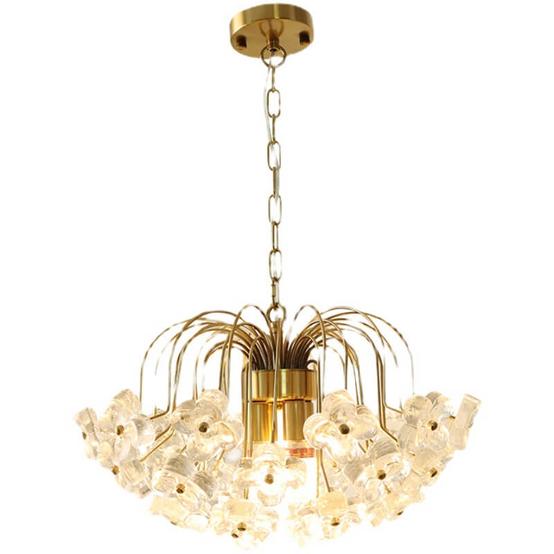 Vintage Four Leaf Flower Ice Glass 3/4 Light Chandelier