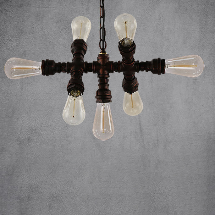 Industrial Iron Water Pipe Design 7-Light Chandelier