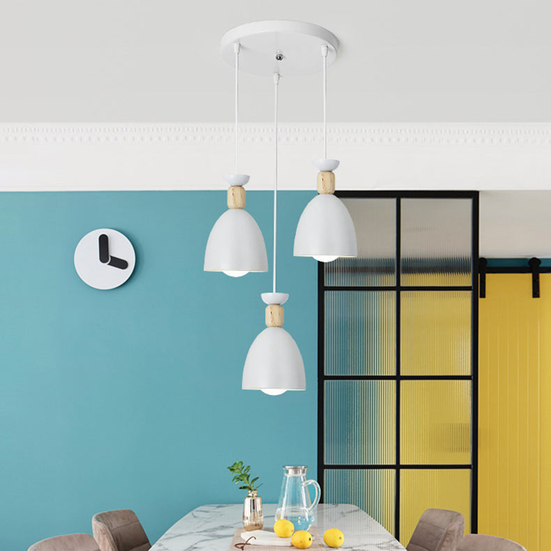 Modern Minimalist Round Cone Iron Wood 1/3 Light Island Light Chandelier For Dining Room