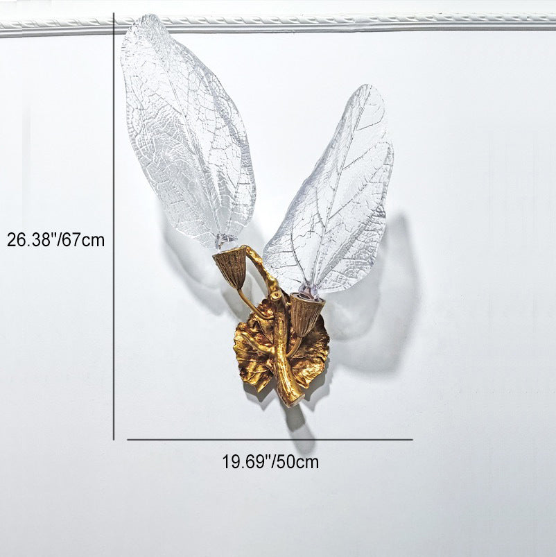 Modern Luxury Resin Imitation Leaf Texture Antique Brass Branch Shape LED Wall Sconce Lamp For Living Room