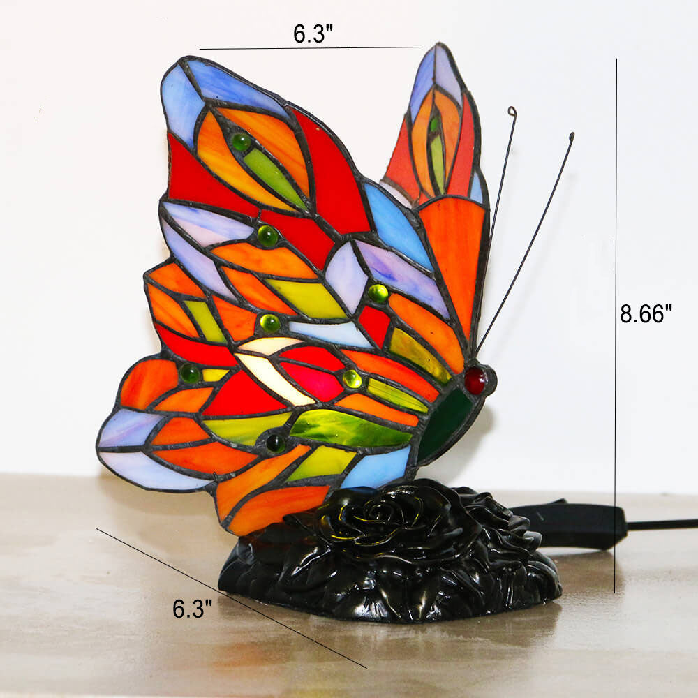 Vintage Tiffany Glass Butterfly Shape Night Light 1-Light Table Lamp