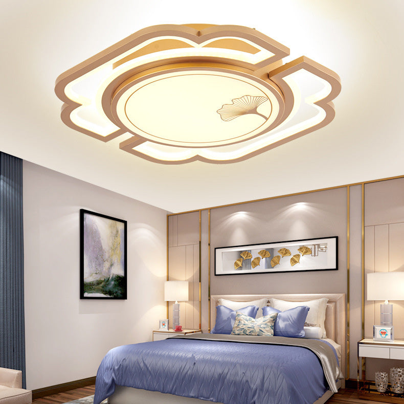 Traditioanl Chinese Iron Aluminum Acrylic Round Rectangular Square Ginkgo Leaf LED Semi-Flush Mount Ceiling Light For Living Room