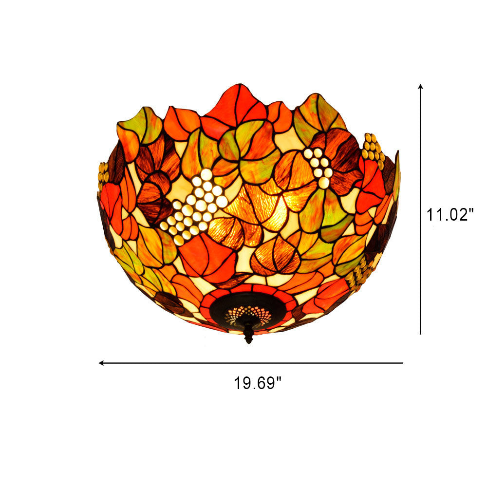 European Vintage Rustic Tiffany Stained Glass Iron 5-Light Flush Mount Lighting