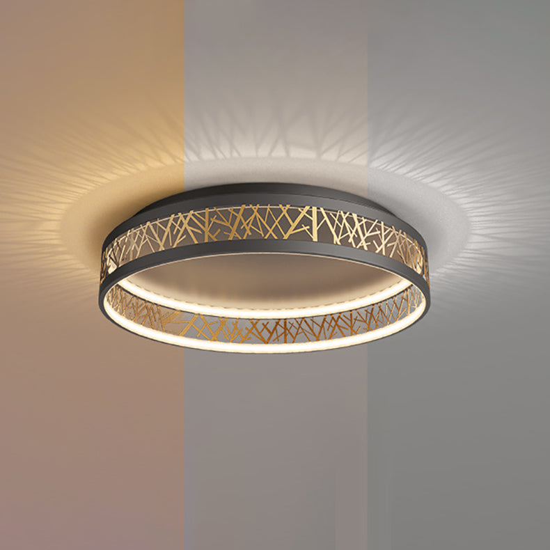 Modern Simplicity Iron Round Bird Nest Hollow Design LED Flush Mount Ceiling Light For Living Room