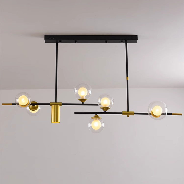 ثريا جزيرة ماجيك بينز الحديثة من الحديد والزجاج من منتصف القرن، مزودة بسبعة مصابيح لغرفة الطعام