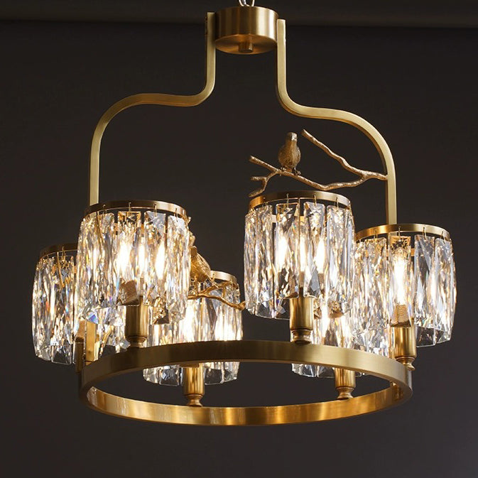 Contemporary Scandinavian Birdie Branch Crystal Copper 4/6 Light Chandelier For Bedroom