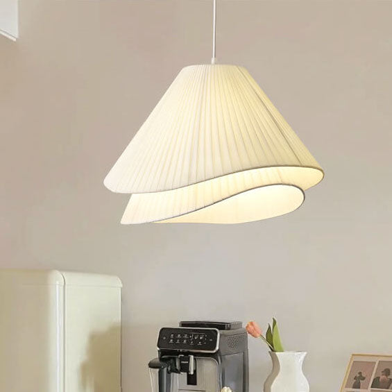 French Minimalist Cream Fabric Grass Skirt 3-Light Chandelier