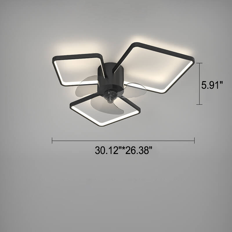 مروحة سقف LED بتصميم هندسي مربع دائري فاخر بإضاءة عصرية مثبتة على السقف