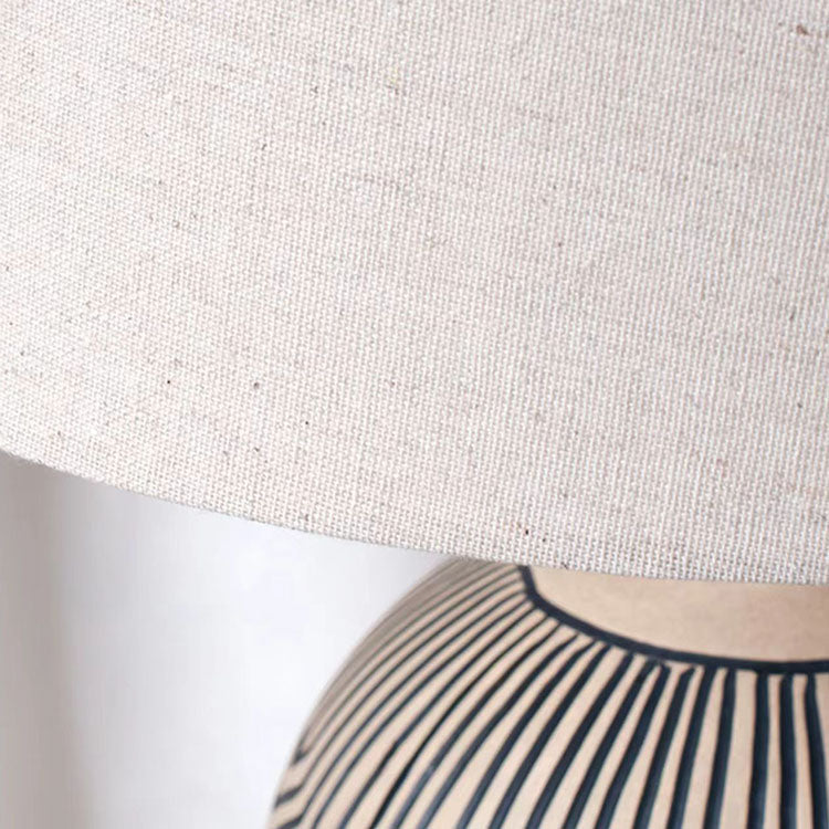 Traditional Japanese Striped Vase Base Ceramic Fabric 1-Light Table Lamp For Bedroom