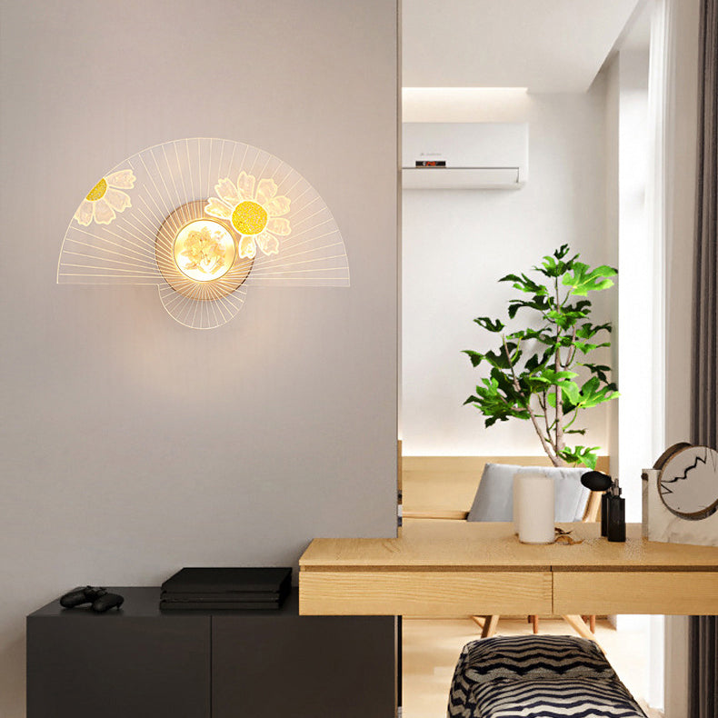مصباح حائط LED عصري إبداعي على شكل مروحة من الأكريليك بتصميم عباد الشمس واليعسوب لغرفة المعيشة