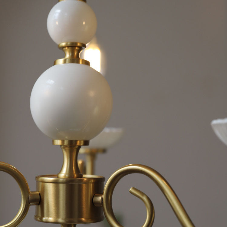 European Light Luxury 3/5-Light All Brass Glass Chandelier