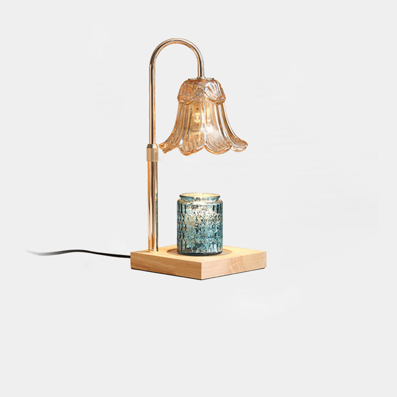 Modern Art Deco Floral Glass Metal Wood 1-Light Melting Wax Table Lamp For Bedroom