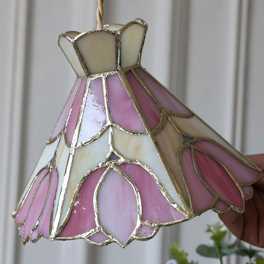 Contemporary Retro Brass Glass Conic Rose Tulip 1-Light Pendant Light For Dining Room