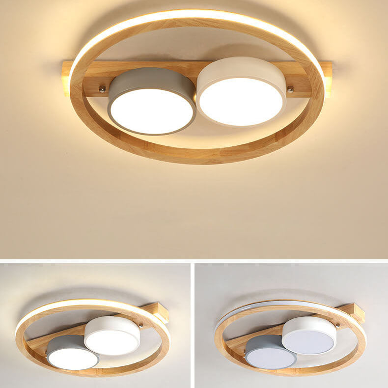 Scandinavian Minimalist Solid Wood Acrylic Round LED Flush Mount Ceiling Light
