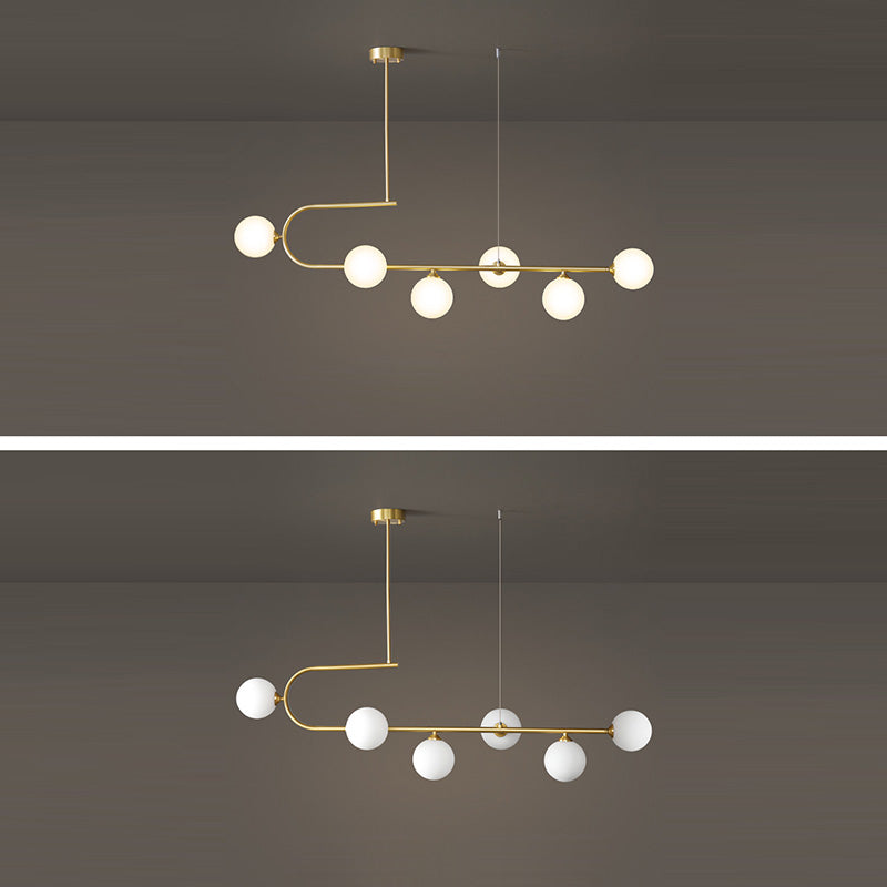 Contemporary Luxury Round Copper Frame Glass Shade 4/6 Light Island Light Chandelier For Dining Room