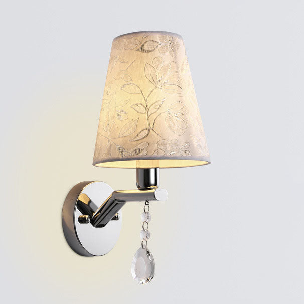 Modern Transitional Flower Pattern Fabric Shade Electroplated Iron Frame 1-Light Wall Sconce Lamp For Living Room