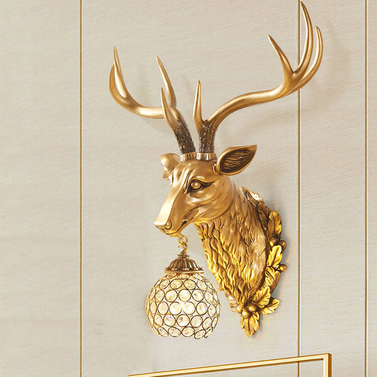 European Retro Deer Head Resin 1-Light Wall Sconce Lamp