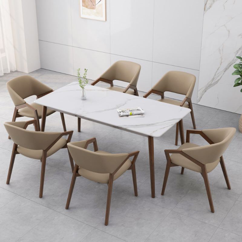Contemporary Simplicity Square Artificial Leather Upholstered Wood Dining Chair Backrest Armrest For Dining Room