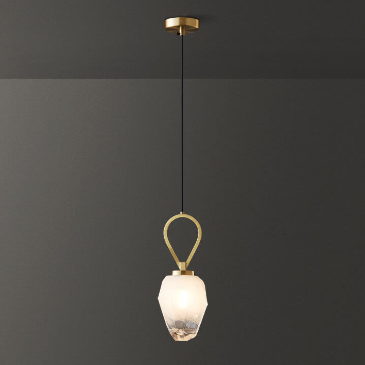 Modern Luxury Brass Geometrical Glass Shade 1-Light Pendant Light For Living Room