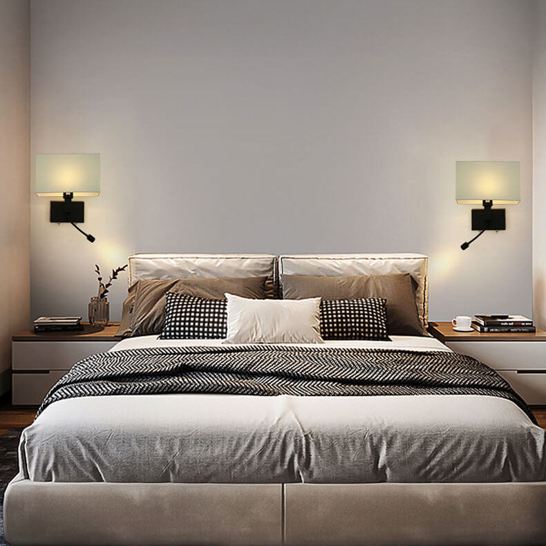 Modern Minimalist Solid Color Rectangular Iron Fabric 2-Light Wall Sconce Lamp