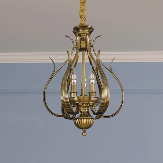 Contemporary Vintage Branch Leaf Cage Full Copper 3-Light Pendant Light For Living Room