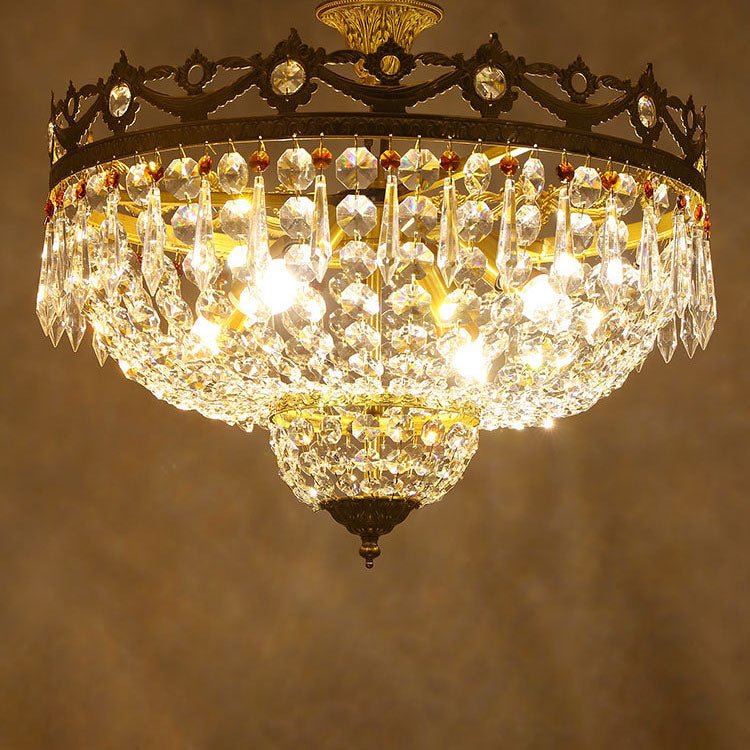 European Light Luxury Round All Brass Glass 4/5-Light Flush Mount Lighting